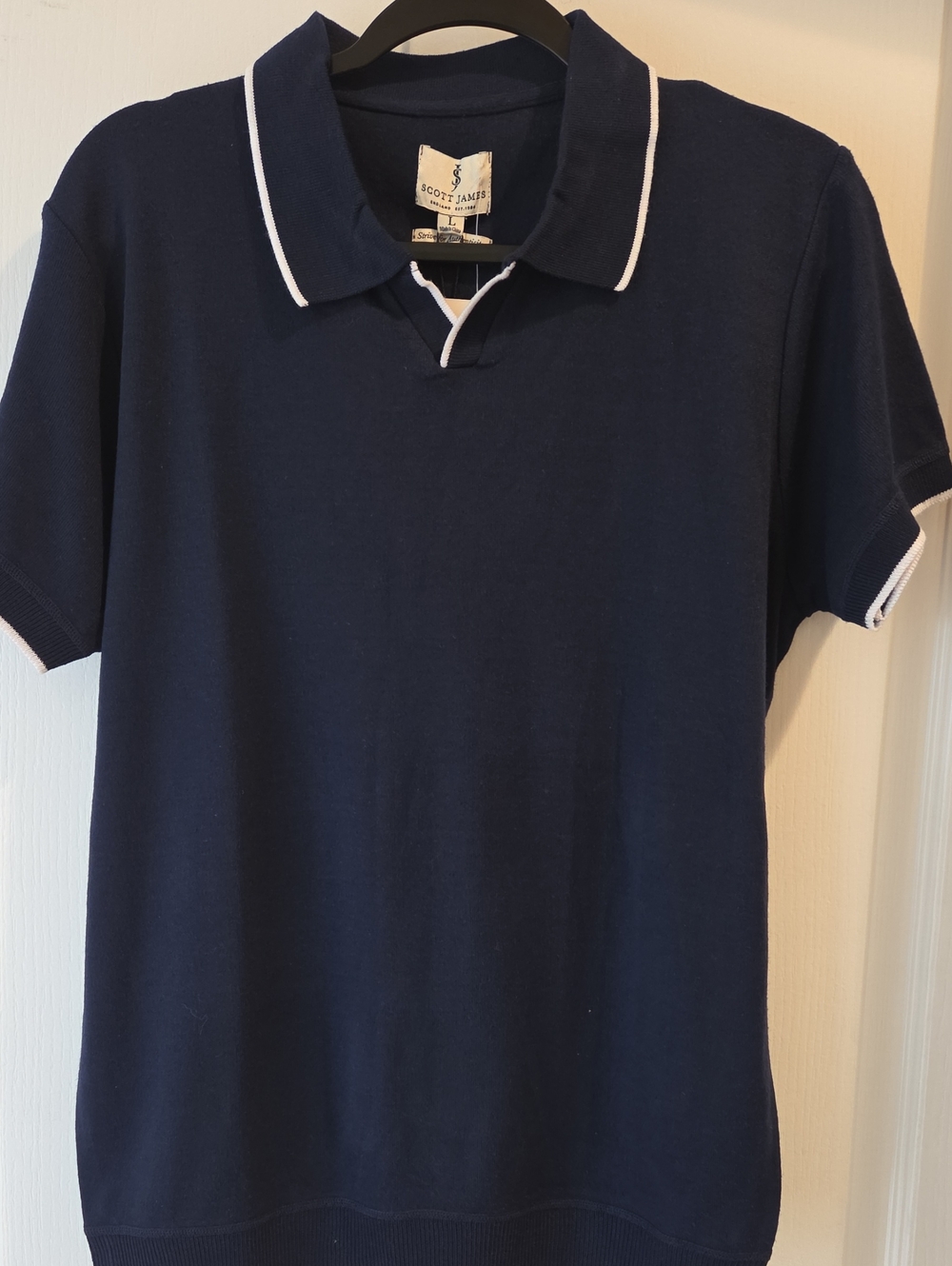 Scott-James Men's Navy Polo with White Piping